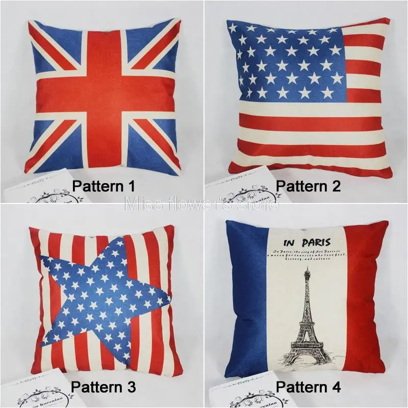 Утолщенная хлопковая льняная подушка в стиле ретро с флагом США Великобритании