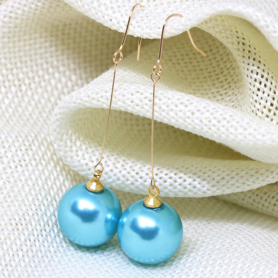 Huanhuan Длинные мотаться серьги падения для Для женщин Многоцветный имитация жемчуга Корпуса 14 мм круглый Бусины и бисер Висячие серьги Подвески-талисманы Jewelry B1793