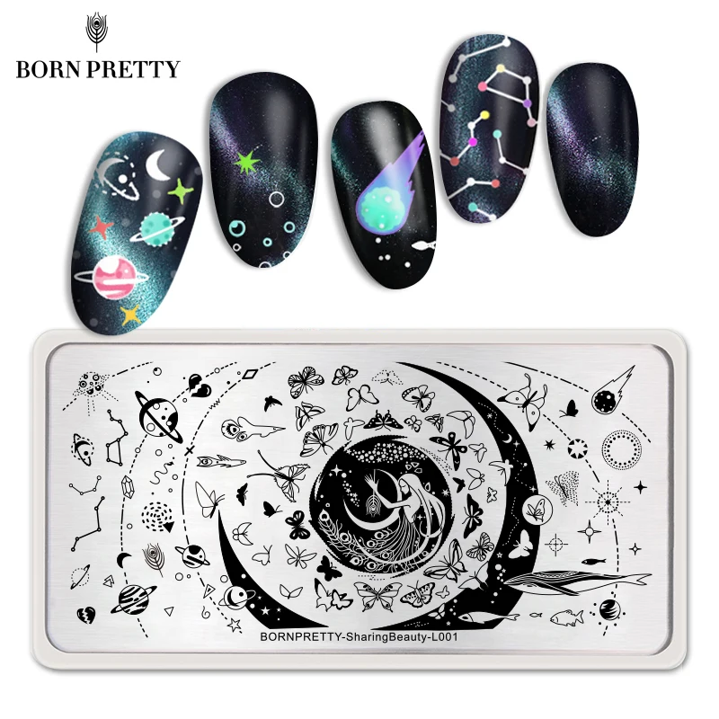 BORN PRETTY пластина для штамповки ногтей Прямоугольная форма дерево Луна Звезда