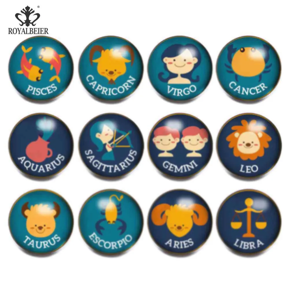 12pcs Snap Button 18mm Glass Charms Constellation&ampZodiac Theme Multi Pattern For 18-20mm Bracelet Jewelry KZ0972 | Украшения и