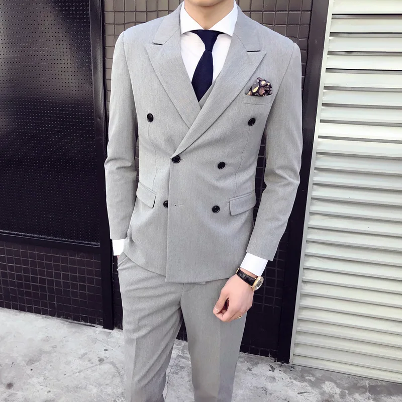 Мужской двубортный приталенный костюм в Корейском стиле для ночного клуба весна