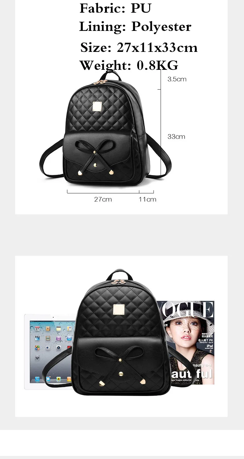 SWDF Women's Backpack Fashion Black PU Leather Backpack Women's Shoulder Bag Small Backpack Girls' Bags Mother and Daughter Bags