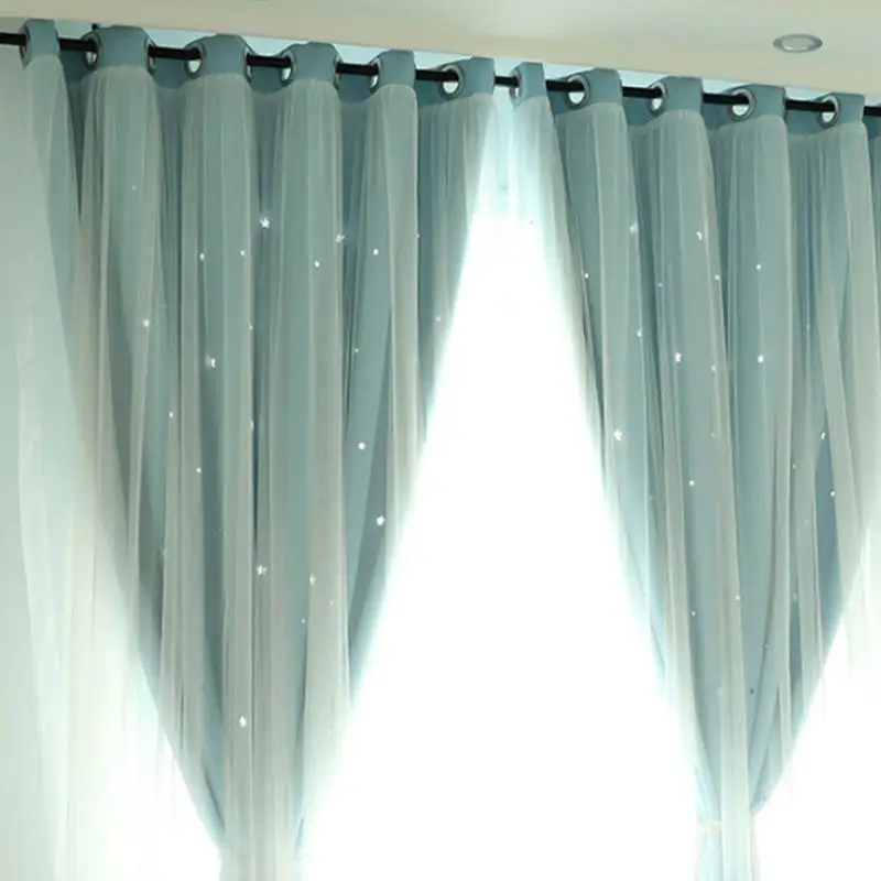 Двухслойная оконная занавеска со звездами прозрачный полый Декор для дома