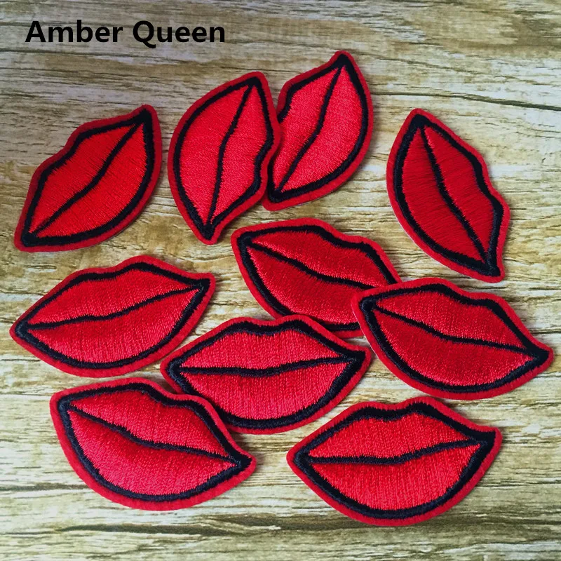 Clothes Embroidered Iron-on Patches for Clothing 10pcs/lot Red Lips Deal with it DIY Motif Applique Free shipping 16BT015 | Дом и сад