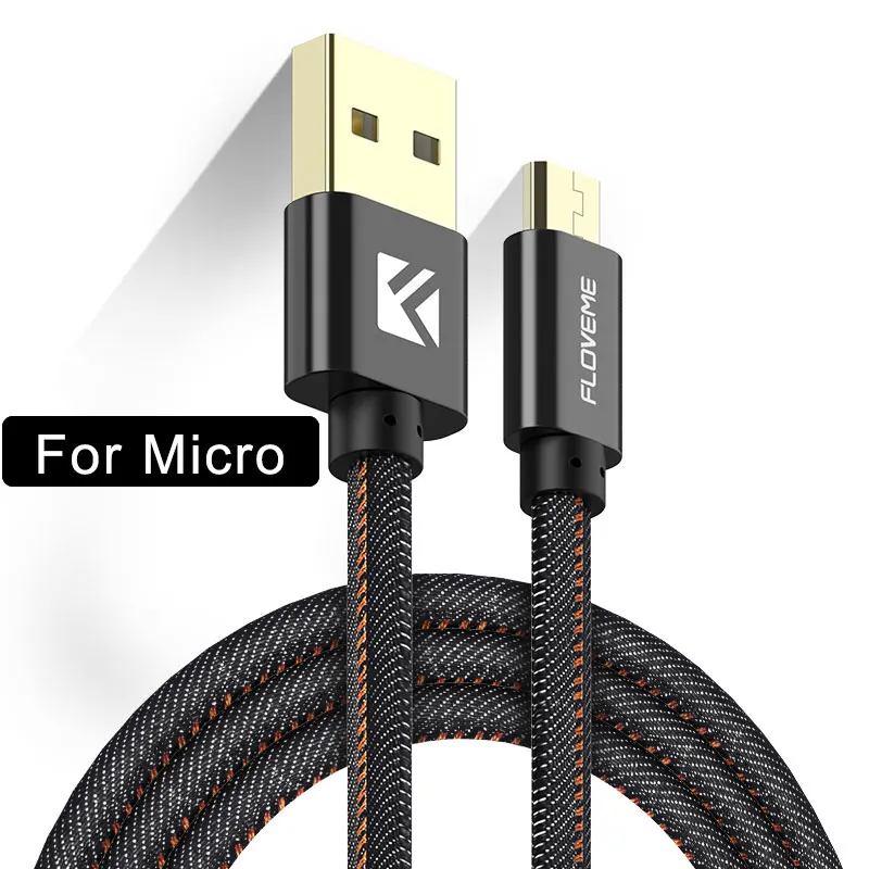 Black Micro Cable FLOVEME Denim type-C Lighting Micro USB кабель для iPhone 6 samsung Android Xiaomi Redmi huawei usb type C зарядный кабель передачи - Цвет: Black Micro Cable