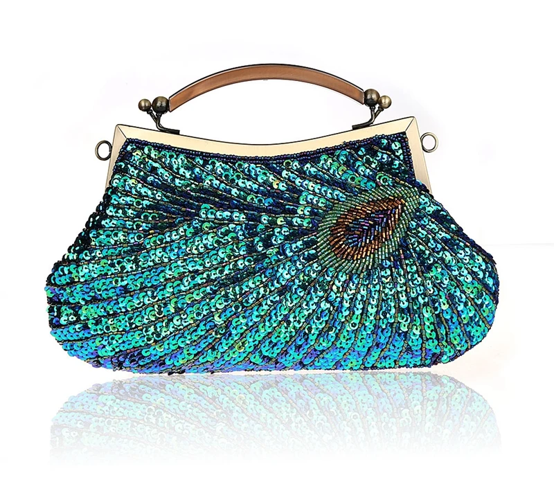 

New Design Light Blue Chinese Women Wedding Evening Bag Clutch handbag Stylish Beaded Sequined Bride Party Purse Makeup Bag 3387
