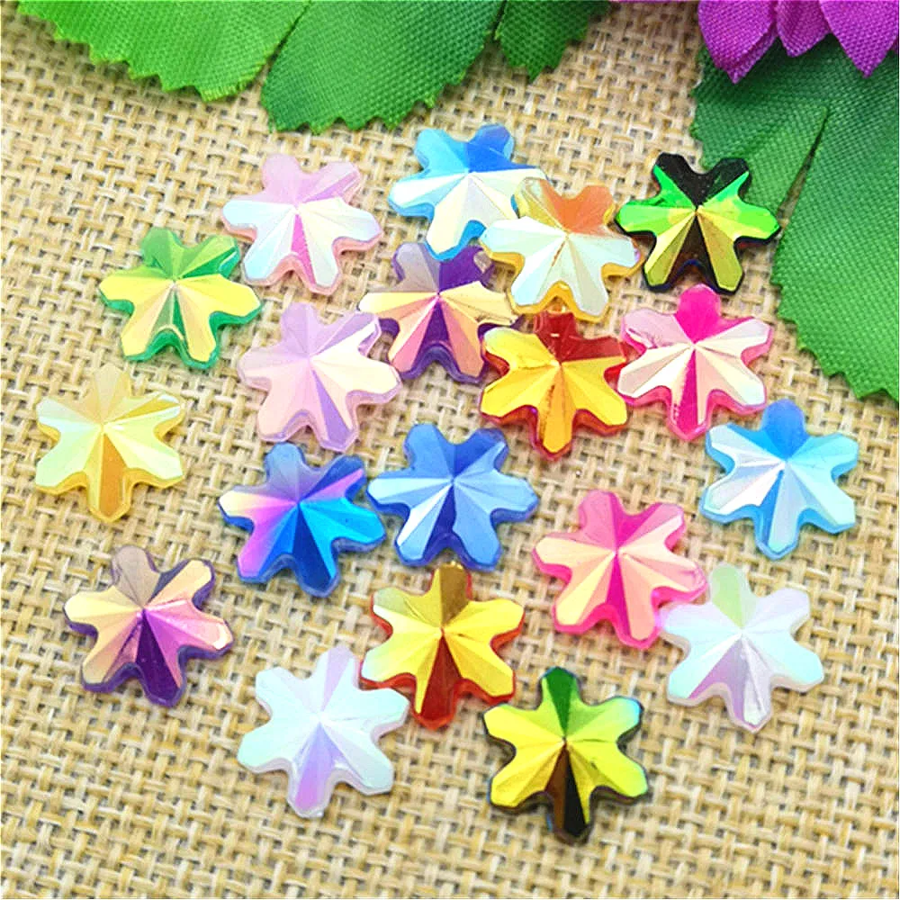 

100pcs 12mm flowers AB Color Acrylic Rhinestone Flatback Beads