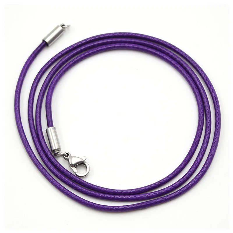 

10PCS 24''(60cm) 1.5mm-2.0mm Black/pink/purple/blue Colorful Wax Cord Pendant Necklace with Stainless Steel Lobster Clasp
