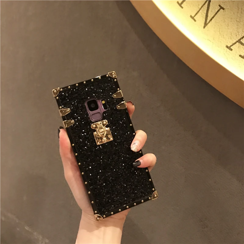 YHBBCASES Модный Золотой квадратный чехол с заклепками для Samsung Galaxy S10 S8 S9 Plus Роскошные