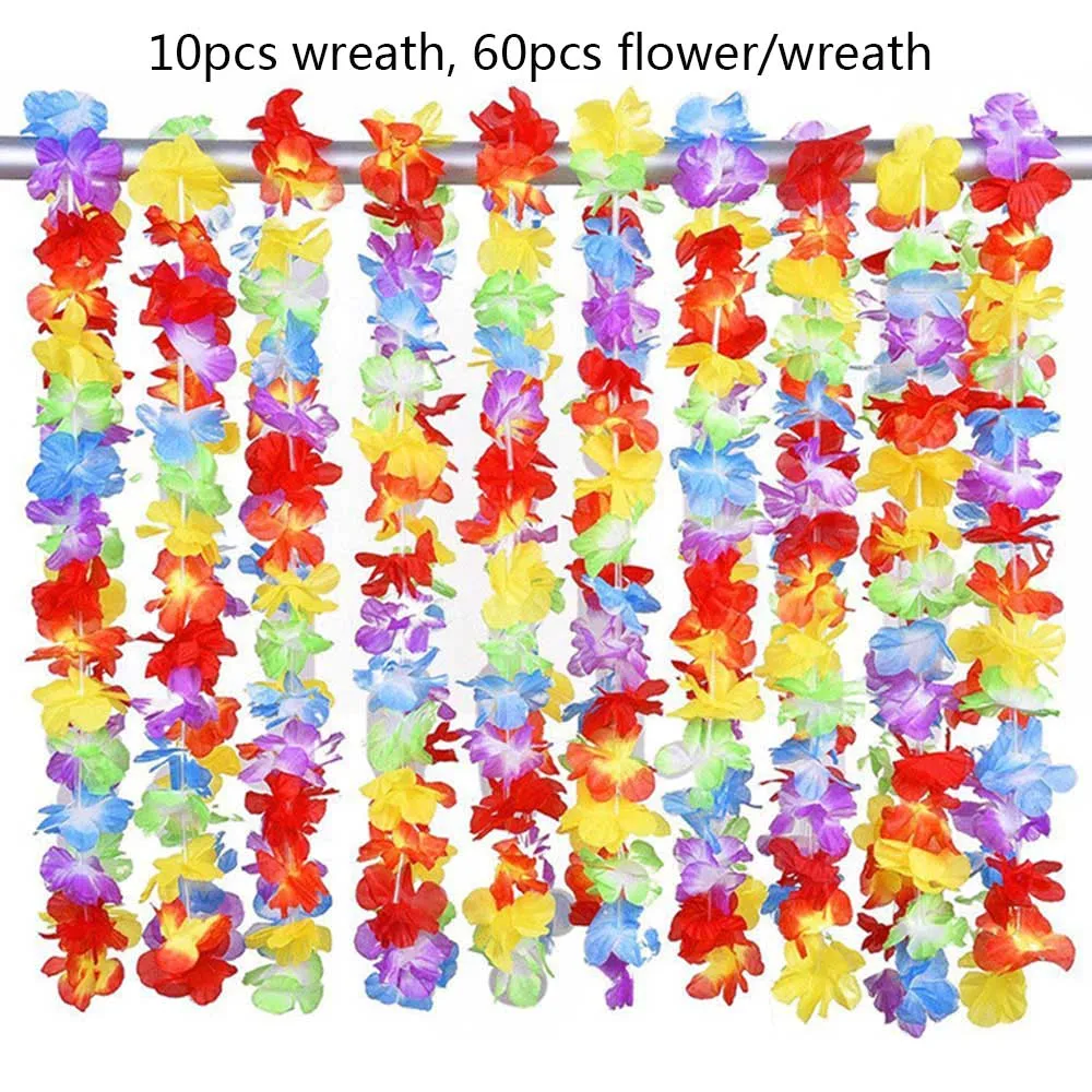 10pcs Wreath 60 шт./компл. искусственные листья тропической пальмы искусственные листья с цветком Гавайскую вечерние джунгли пляжные украшения для тематических вечеринок - Цвет: 10pcs Wreath