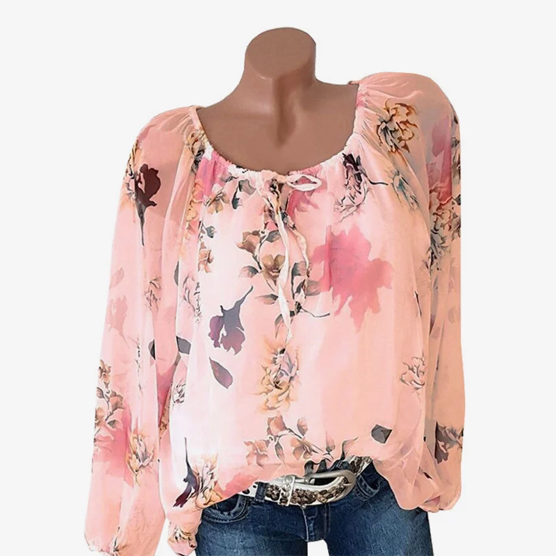 Women Shirts Autumn Casual Slash Neck Boho Chiffon Blouse Top Bohemian Long Sleeve Ladies Sexy Print Femme Shirt |