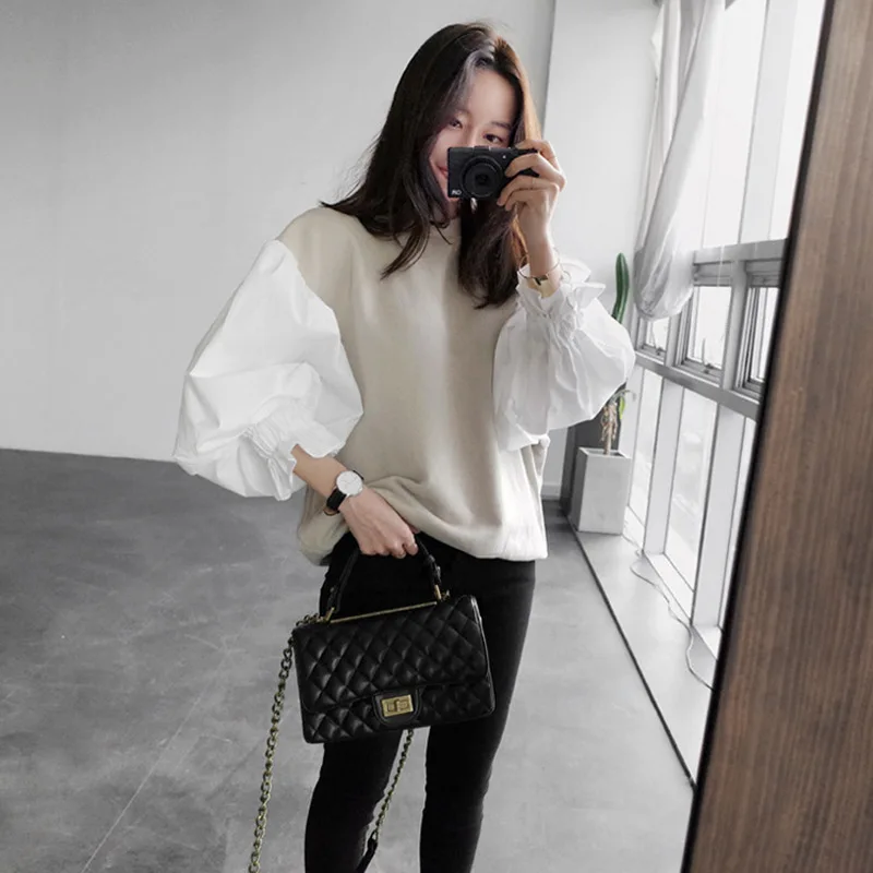 Женский короткий свитшот с круглым вырезом рукавами фонариками|short sweatshirt|sweatshirt