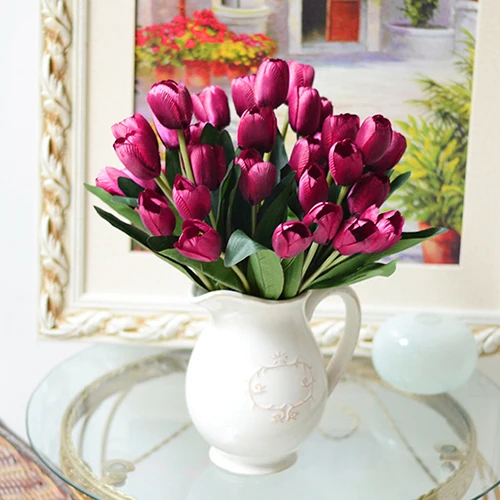 1 букет 9 голов красота настоящий тюльпан поддельные цветы искусственные