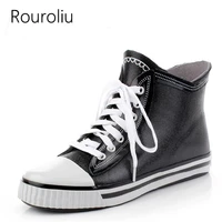 rouroliu rubber rain boots mens ankle rainboots flat heels waterproof water shoes men outdoor wellies ts136