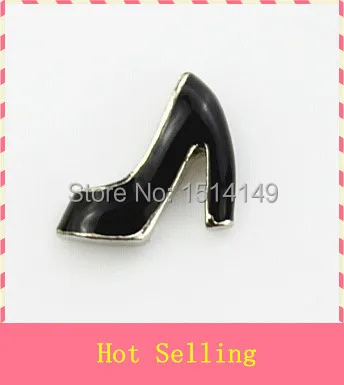 

Hot selling black shoe floating charms living glass floating memory locket
