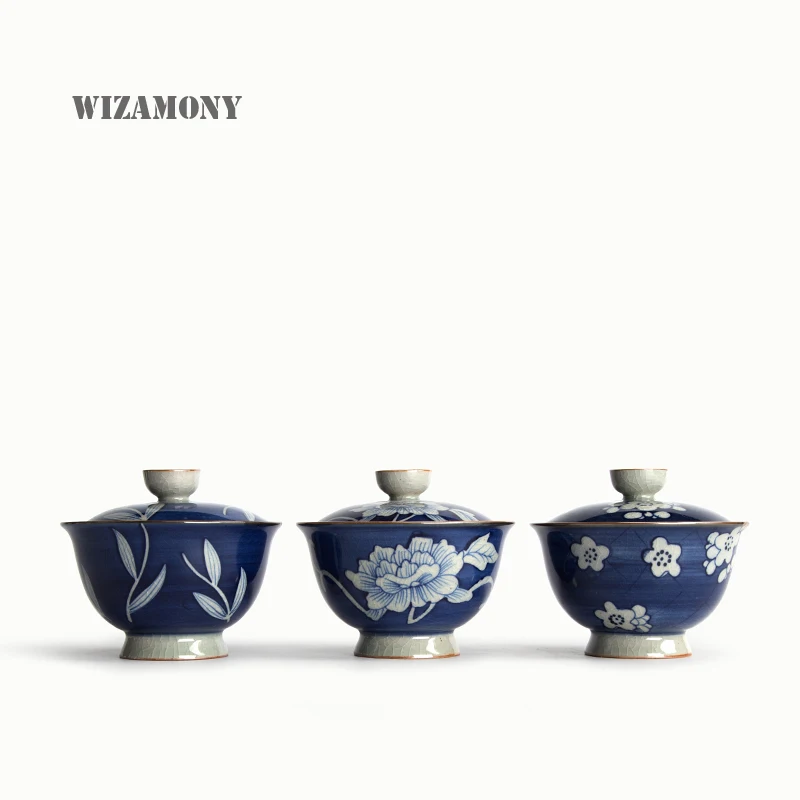 1 шт. WIZAMONY маленький голубой и белый Gaiwan китайский старинный глазурь Цзиндэчжэнь