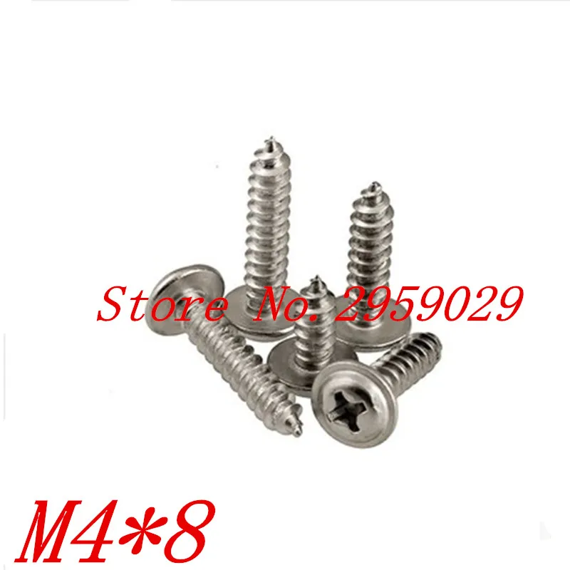 

100pcs M4*8 4mm 304 Stainless Steel Phillips Pan Washer Head Self Tapping Screw