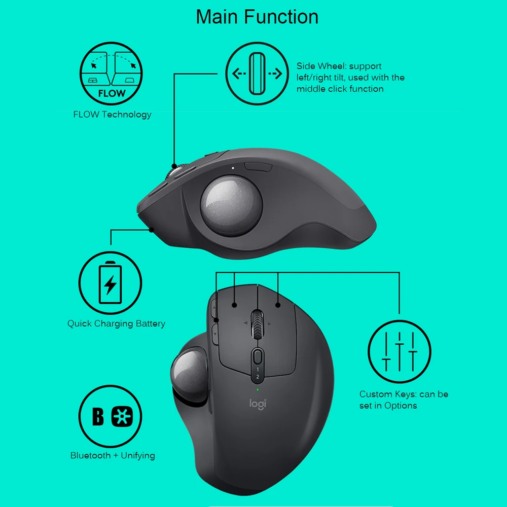 Logitech MX ERGO Trackball мышь лазерная USB Unifying Bluetooth беспроводной трек мяч Мыши для ПК