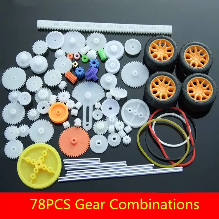 78PCS Gear Combinations WG001 All kinds of gear axle Toy car accessories Motor fittings The belt Shaft sleeve rack and pinion |