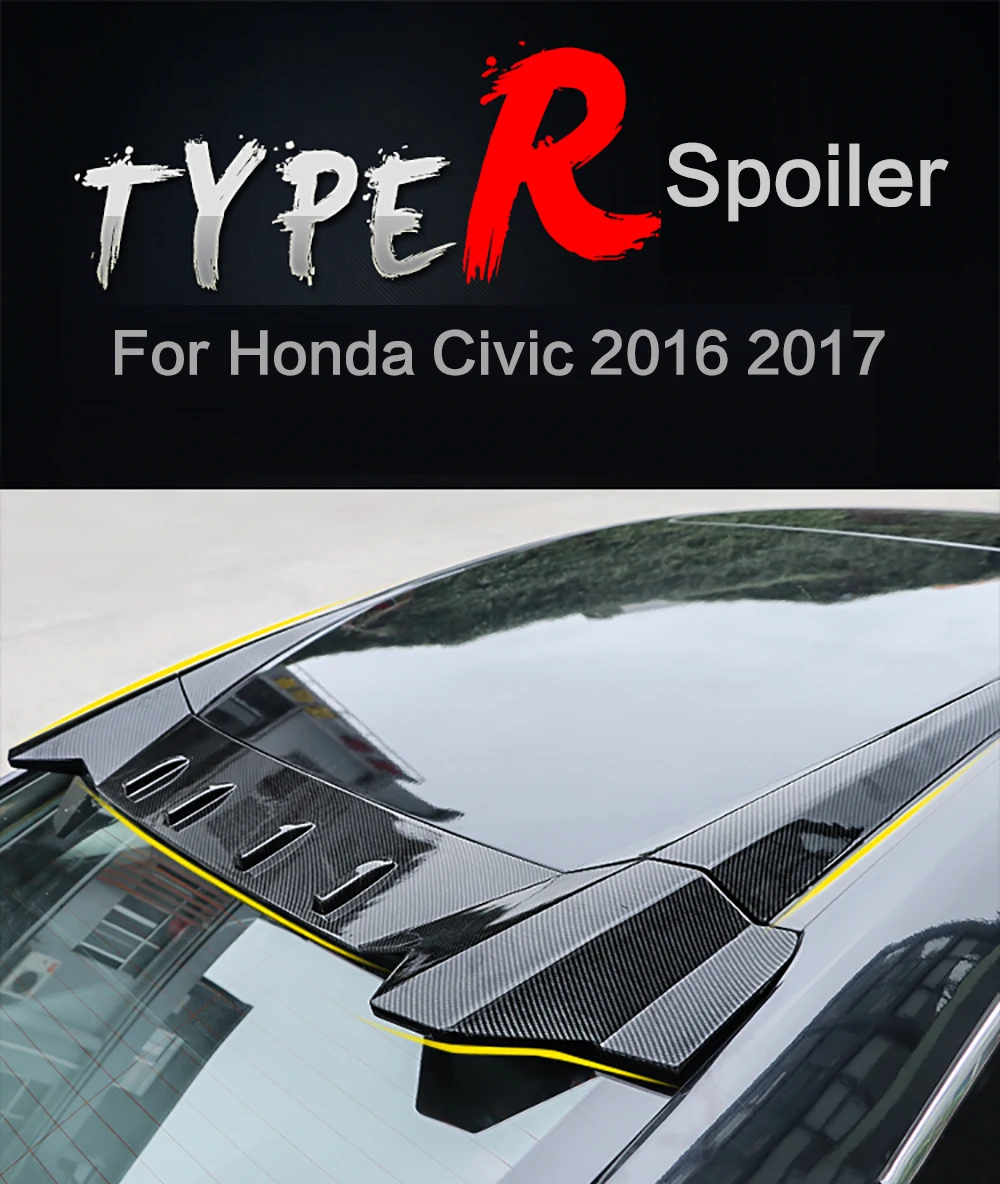 Для Honda Civic type-R Стильный спойлер из углеродного волокна, украшение автомобиля, задняя крыша, заднее крыло, АБС пластик, черный узор, спойлер
