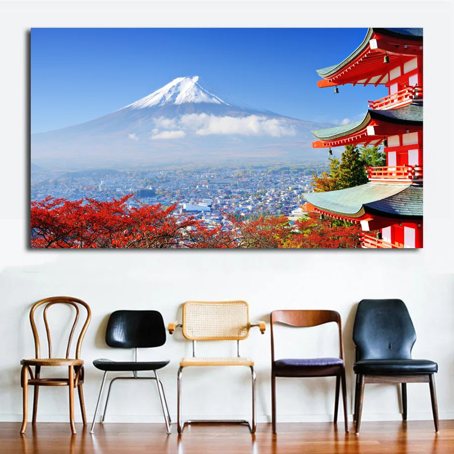 Decorative paintings Japan mountains Asia building Picture Printed Canvas Cloth Wall Art Poster for Room Decor | Дом и сад