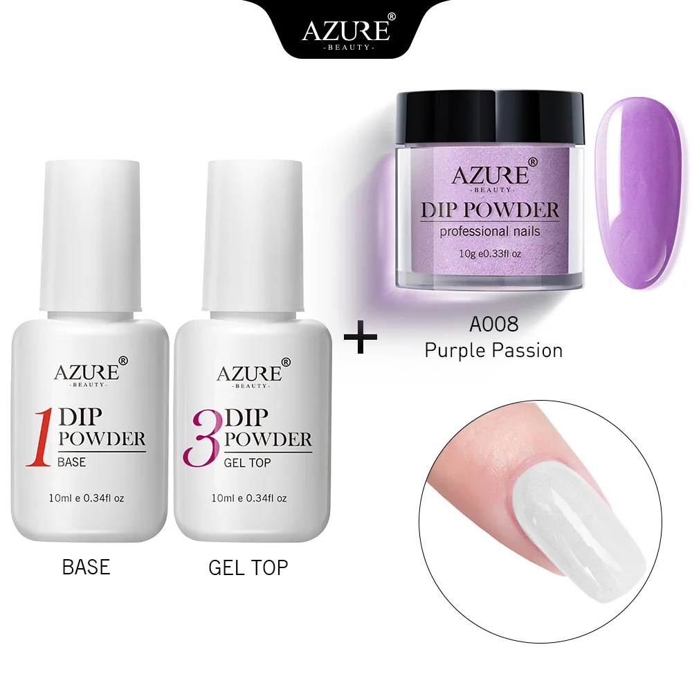 Маникюрный порошок Azure Beauty 3 шт./лот фиолетовый цвет основа покрытие для ногтей