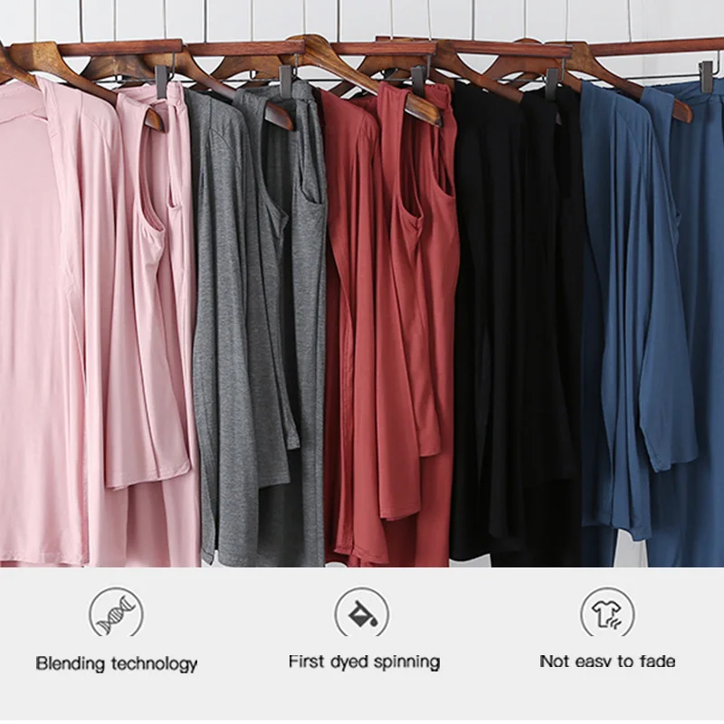 Woman Pajamas Three-piece Female Modal Long-sleeved Vest Thin Section Wear Casual Homewear suit Lady 2023 New Fashion Style