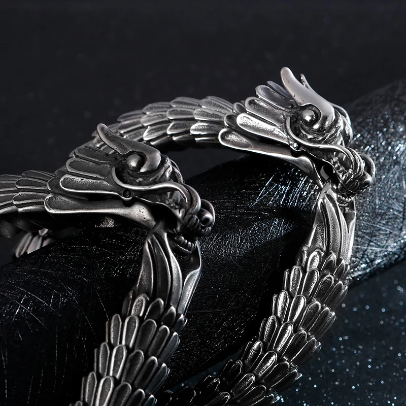 Fongten Dragon мужской браслет, Викинг, Винтаж, нержавеющая сталь, байкер, звено цепи, панк, для мужчин, старый металл, браслеты, ювелирные изделия