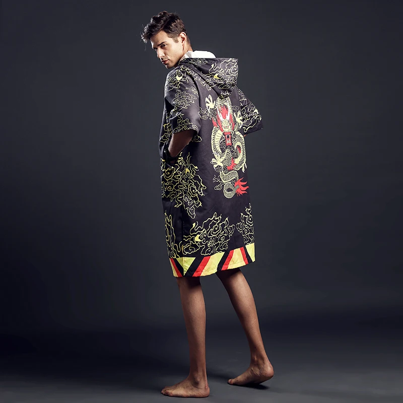 Chinese Dragon Printing Hooded Towel Quick-Dry Outdoor Beach Sport Towel Water absorption Bath Towels Diving Woman Men Bathrobe
