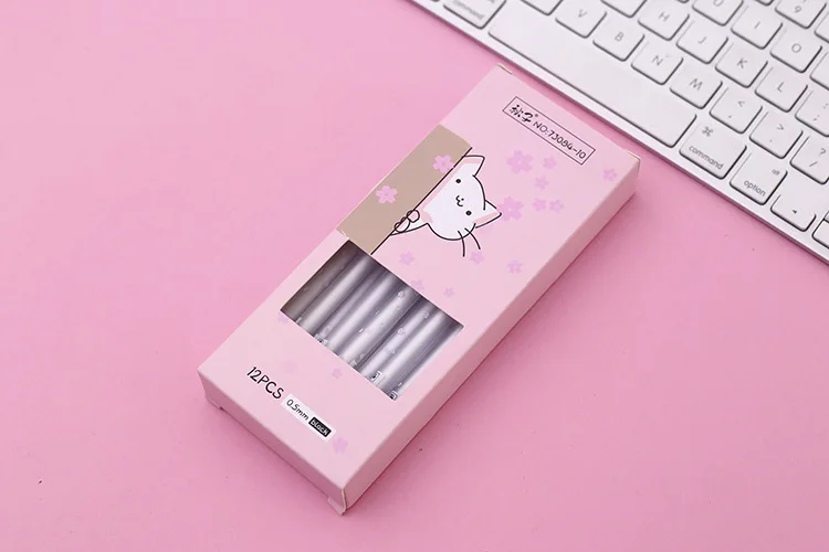 Гелевая ручка Kawaii Cherry blossoms cat 0,5 мм, черные ручки с чернилами, подарок, милые канцелярские принадлежности для офиса, школьные материалы