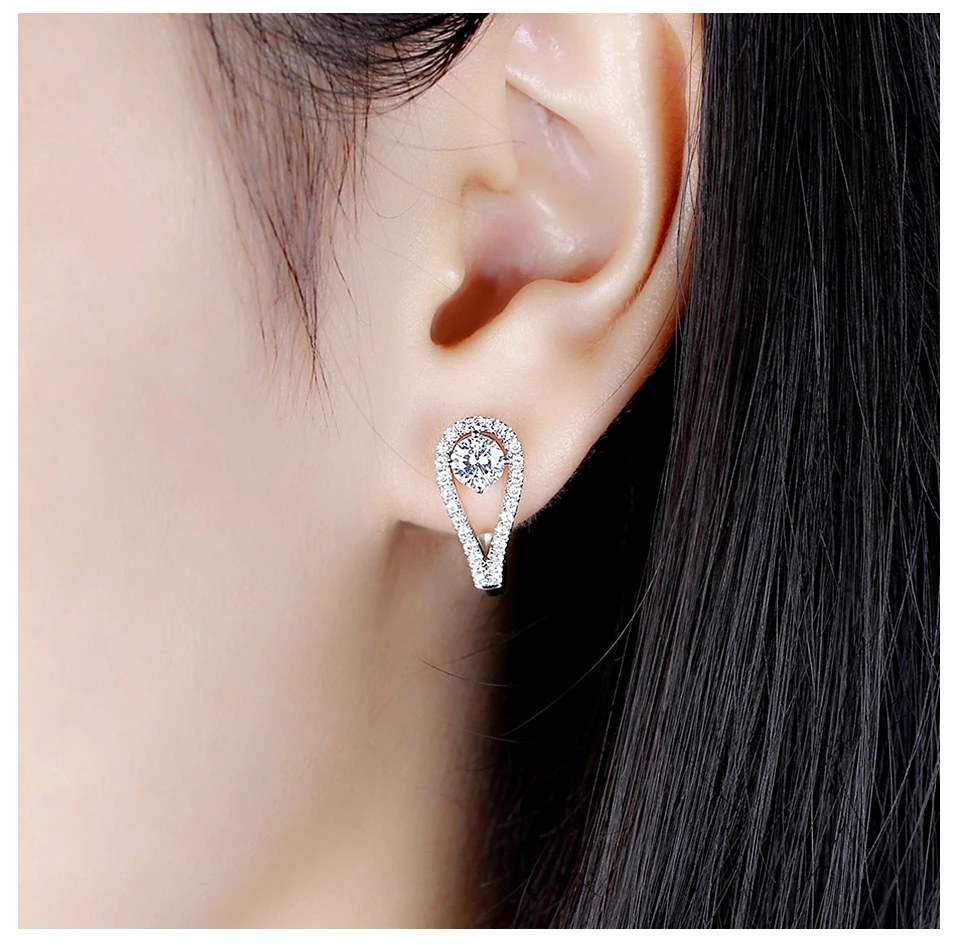 DovEggs Подлинная 14 к белое золото 585 центр 0.5ct 5 мм F цвет Moissanite Halo Серьги-кольца для женщин Huggie серьги с акцентами