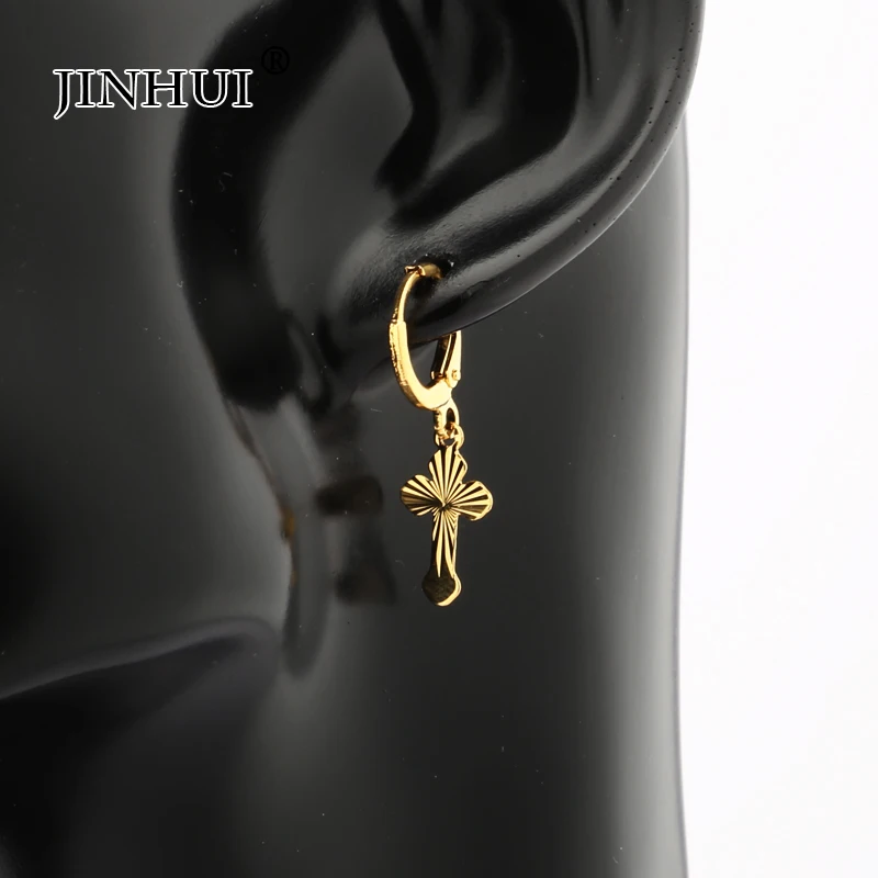 Jin Hui Dubai Africa Woman New Cross style Golden Small Earrings Pendant jewelry Gift send Friends Party beautiful earrings | Украшения и