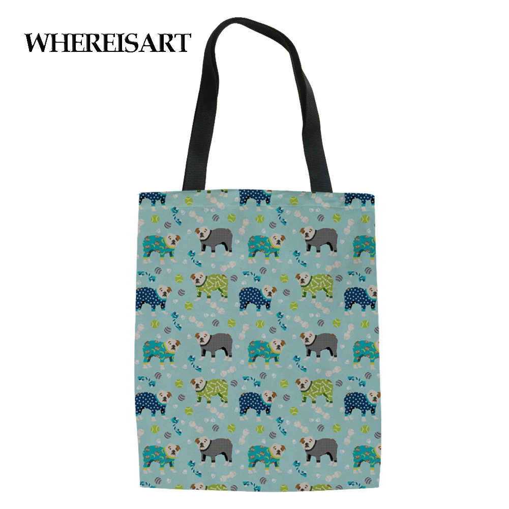 WHEREISART Английский бульдог с принтом многоразовые сумки для продуктов Холщовая