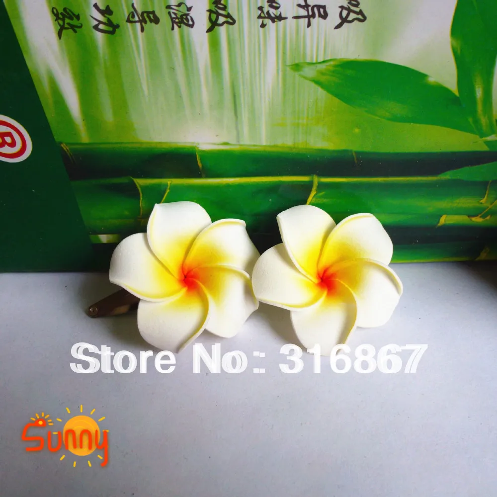 50 white Foam Hawaiian Plumeria flower Frangipani Flower bridal hair clip 4.5cm