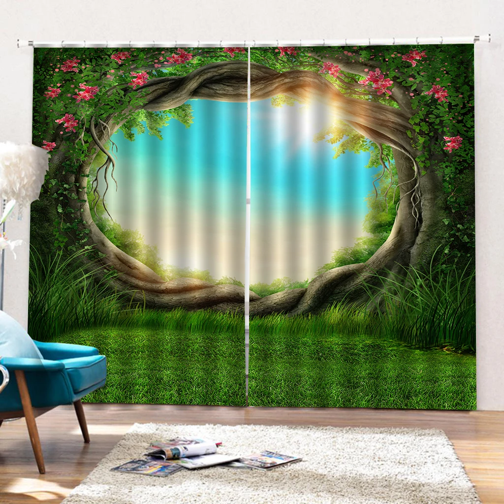 Tree Hole Print Windows Curtains for Living Room Bedroom Decorative Kitchen Drapes Window Treatments Rustic Style | Дом и сад