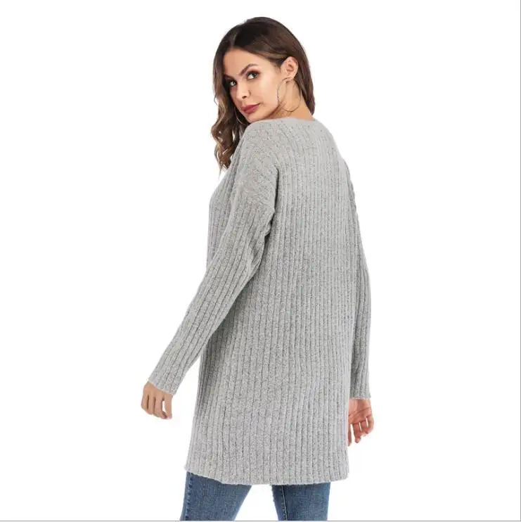 2019New Hot Sale Women's Sweaters Autumn European American large size women solid color long knit cardigan sweater women's Coat |