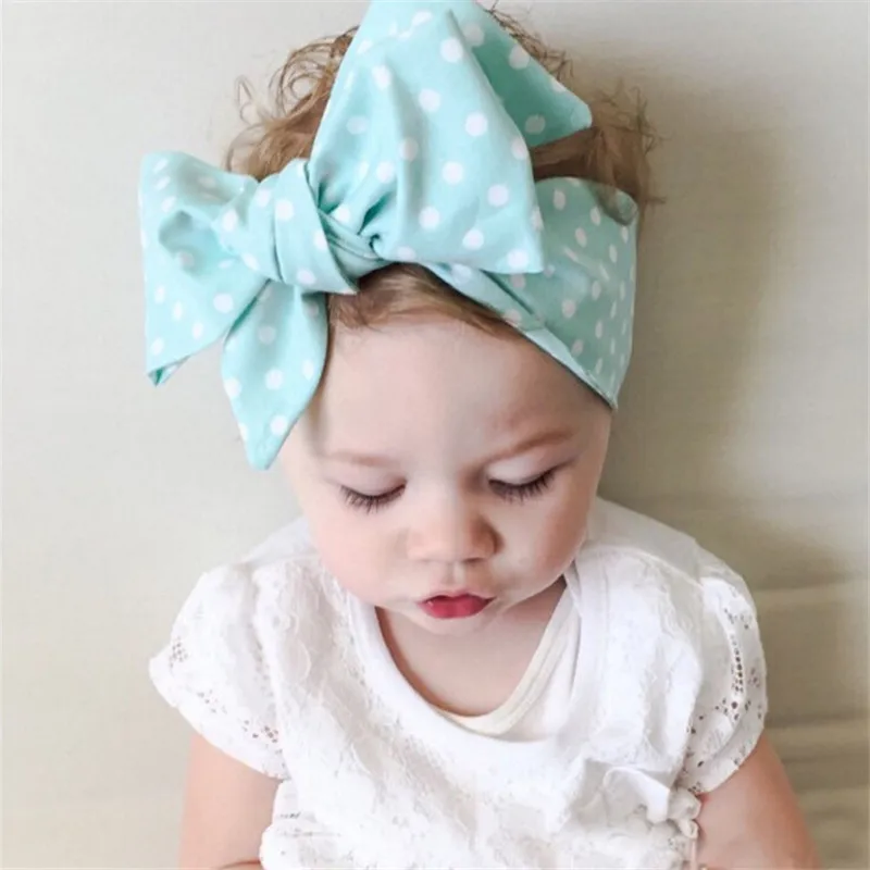 

New Fashion 7colors Big bowknot Headband Baby girls Bow hair band children kids dot Cotton turban Head Wrap Hair Accessories