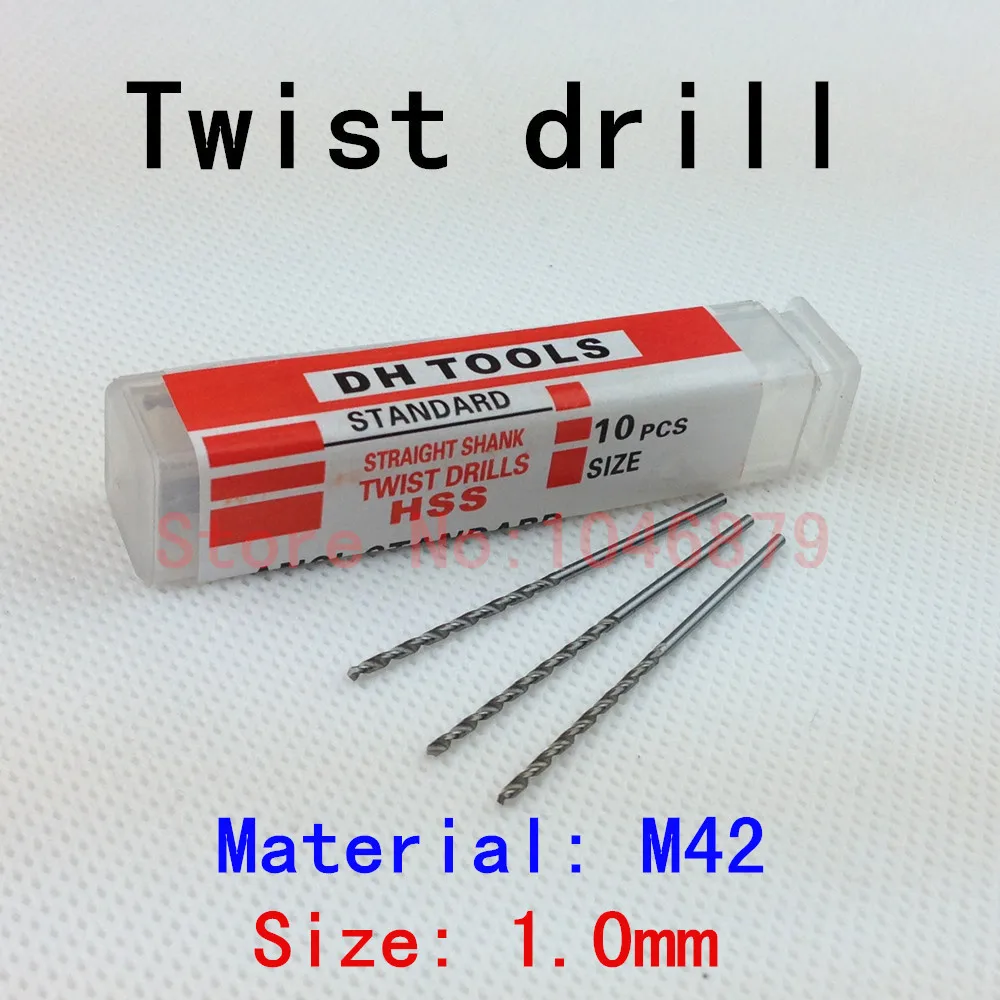 

10 / box, small twist drills, material M42, cobalt high speed steel. Size: 1.0mm