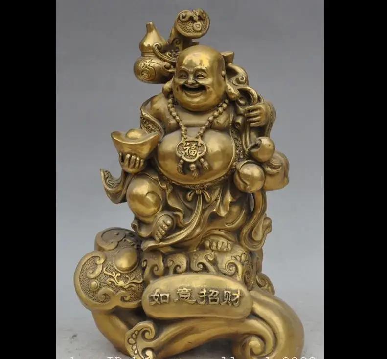 Wang671115444 + 13 &quotКитайский буддизм латунь Богатство yuanbao ruyi gourd Maitreya статуя