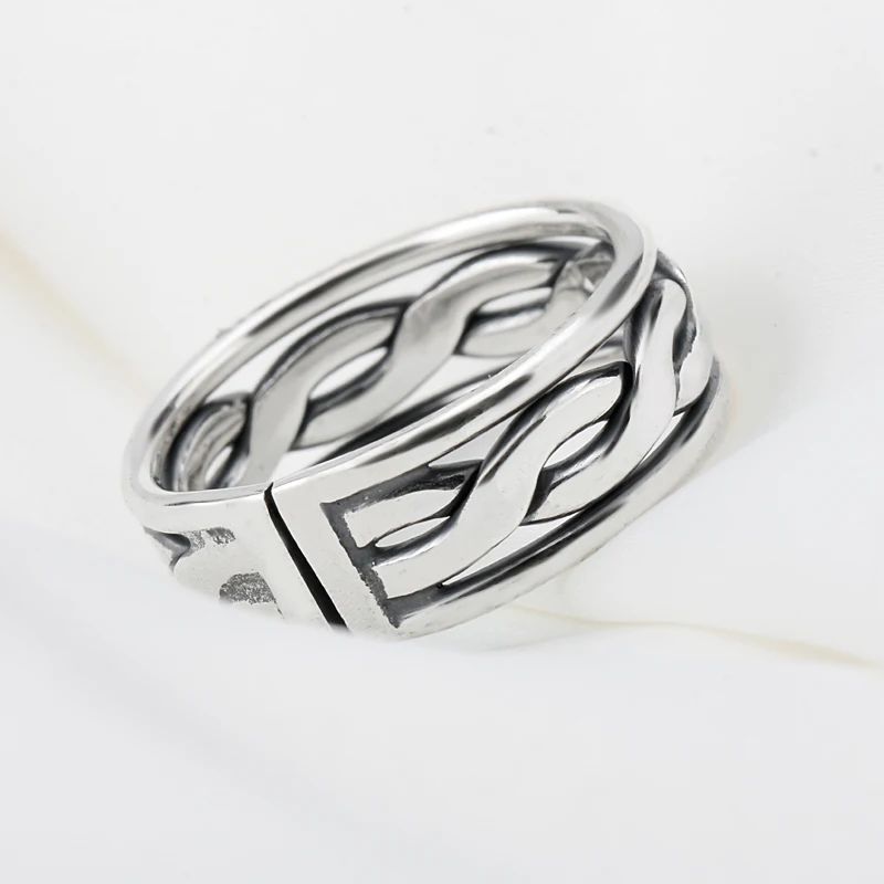 Изменяемое кольцо 925 серебро для женщин с открытой манжетой в старом стиле, винтажное кольцо для мужчин, модные украшения.