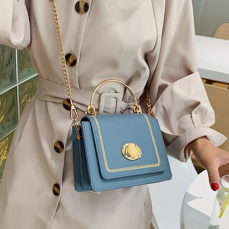 

Elegant Female Metal Ring Tote bag Summer New Quality PU Leather Women's Designer Handbag Lock Chain Shoulder Messenger Bag