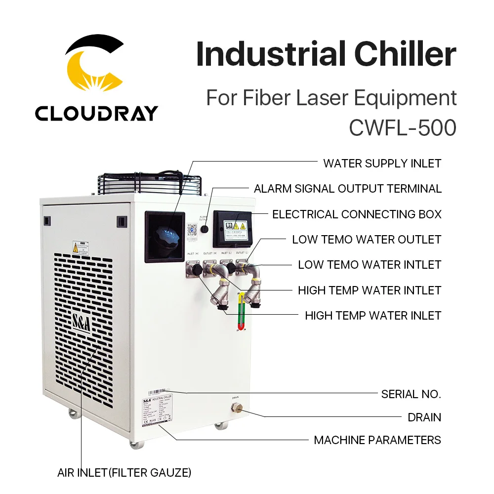 Cloudray S& A CWFL-500AN& 500BN& 500DN промышленный воздушный охладитель воды для волоконной лазерной гравировки, резки