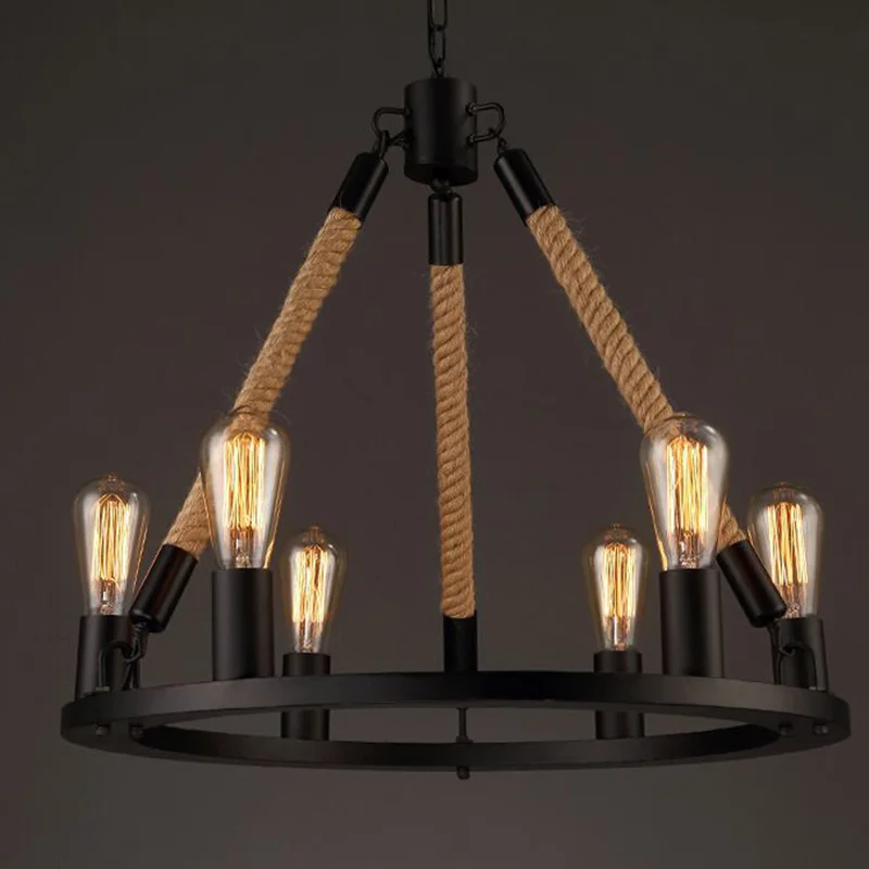 Industrial Wind Rope Pendant Lights D60cm 80cm Circle lamp For cafe Bar Living Room Bedroom Lighting Restaurant G142 | Освещение