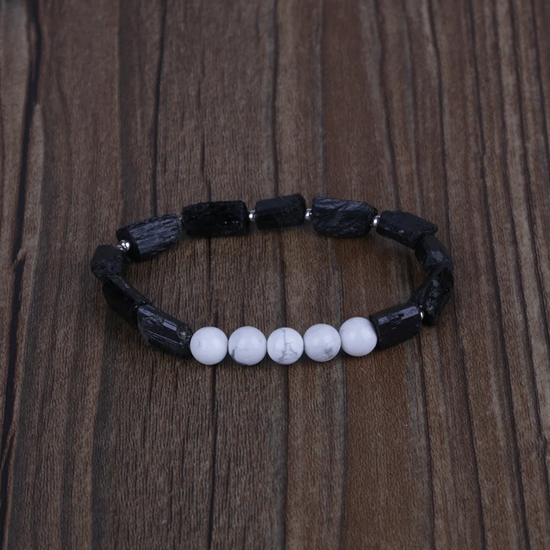 Natutal грубый черный турмалин Белый Бирюзовый Howlite камень шарик очарование унисекс