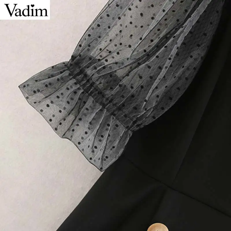 Женское элегантное платье vadim Мини-Платье С Вырезанным воротником из сетки в стиле пэчворк с прозрачным рукавом двубортное женское стильное платье QC513