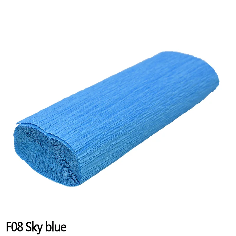 F08 Sky blue 250cm*10/15/25/50 cm Crinkled Crepe Paper Gifts Flower Wrapping Wedding Festive Party Decoration DIY Fold Scrapbooking Crafts - Color: F08 Sky blue