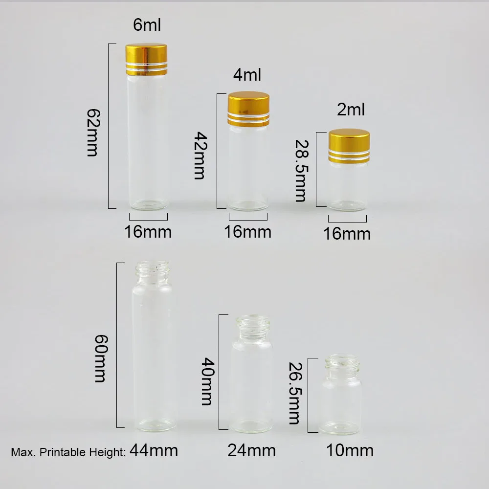

360 x 2ml 4ml 6ml Travel Glass Bottle With Screw Cap Orifice Reducer with Gold Cap Essential Oil Sample Vial Makeup Accessories