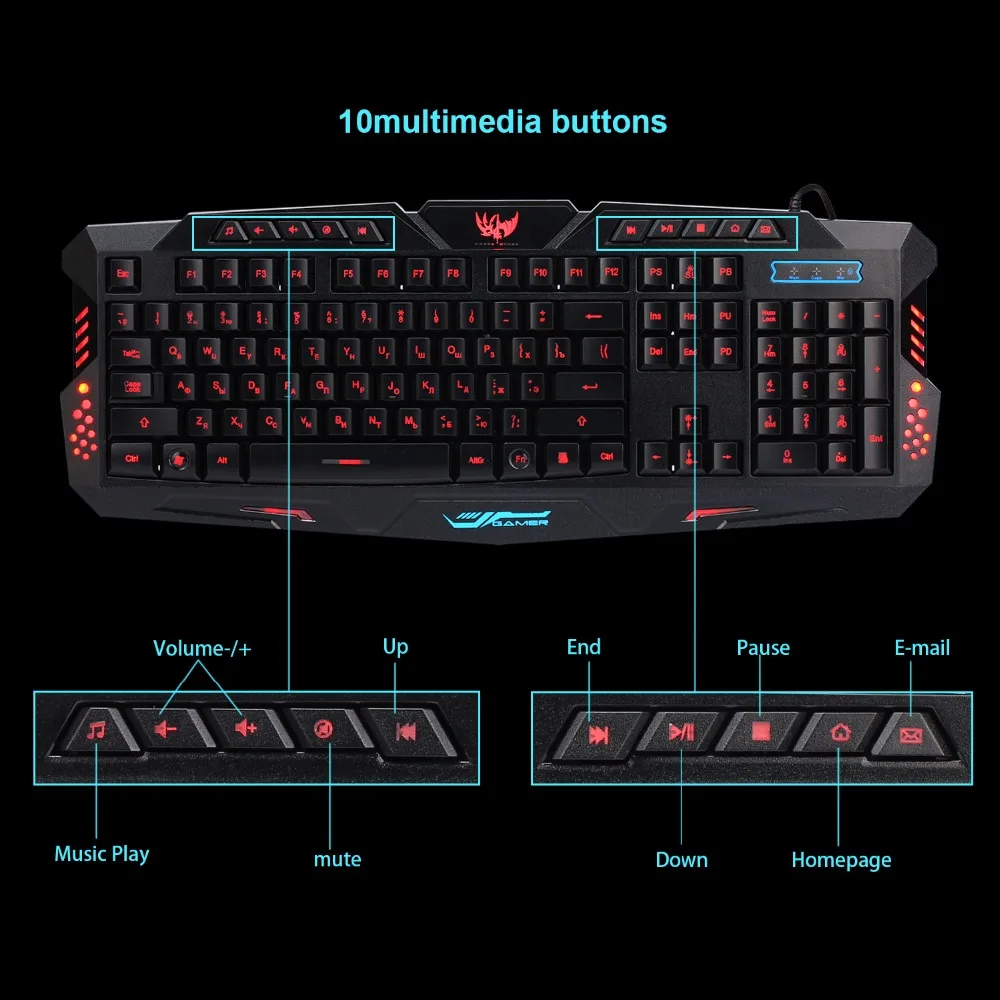 Русская английская игровая клавиатура USB Проводная RGB клавиатура с подсветкой 3 цвета переключаемый светодиодный светильник для ноутбука компьютера геймера