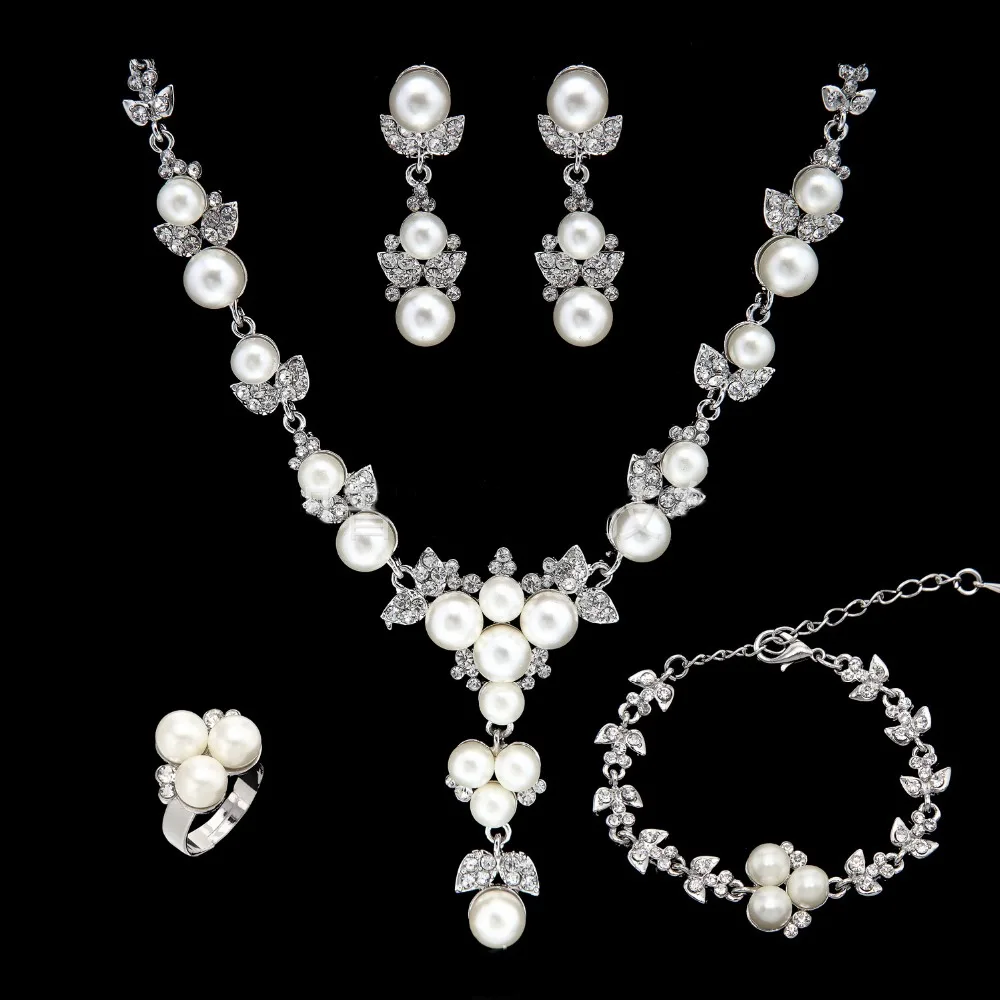 Simulado Perola nupcial conjuntos де Joias de prataouro-кор Colar комплект Casamento Parure Bijoux Femme | Украшения и