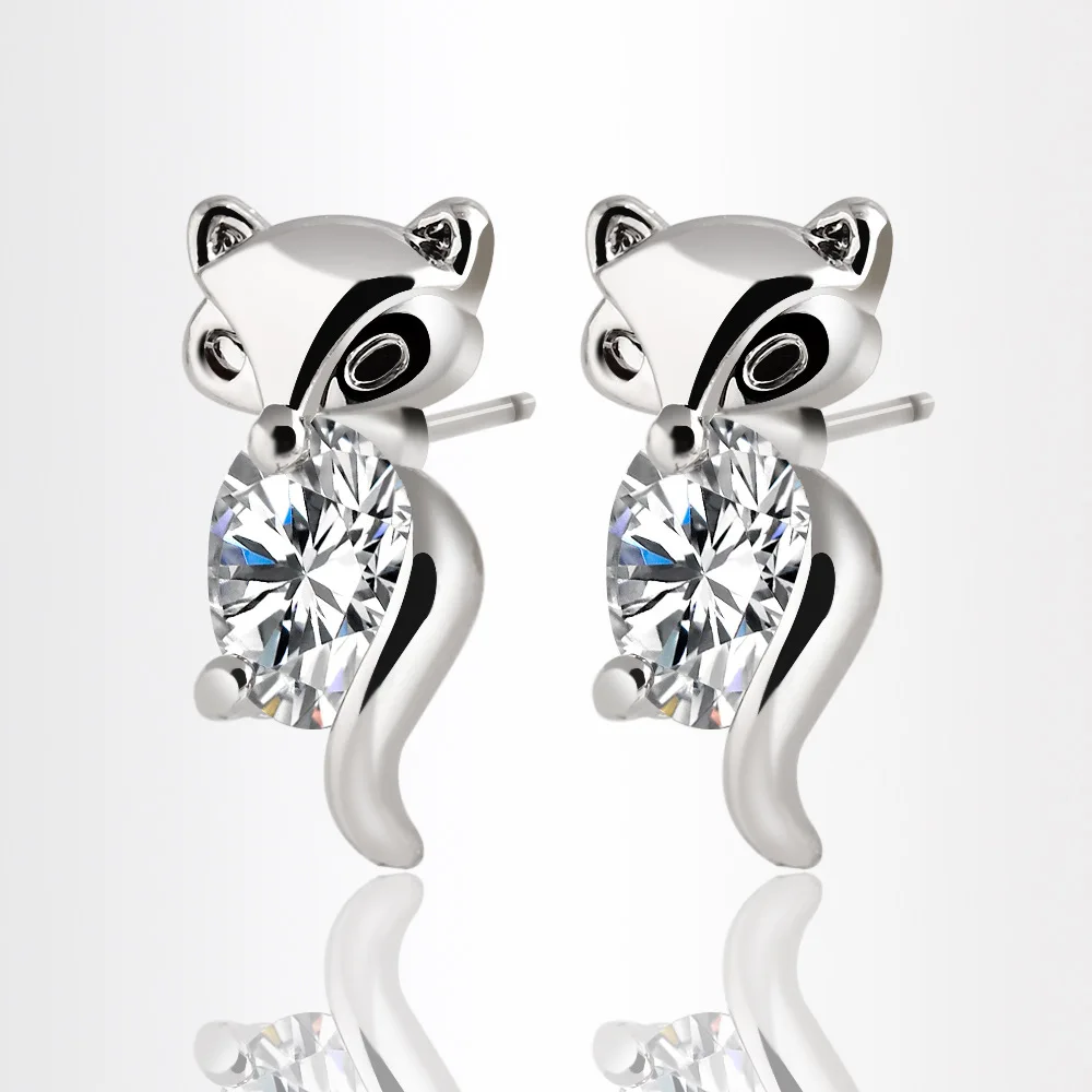 12 пар/лот милые серьги гвоздики в виде лисы с животными серебро золото цвет